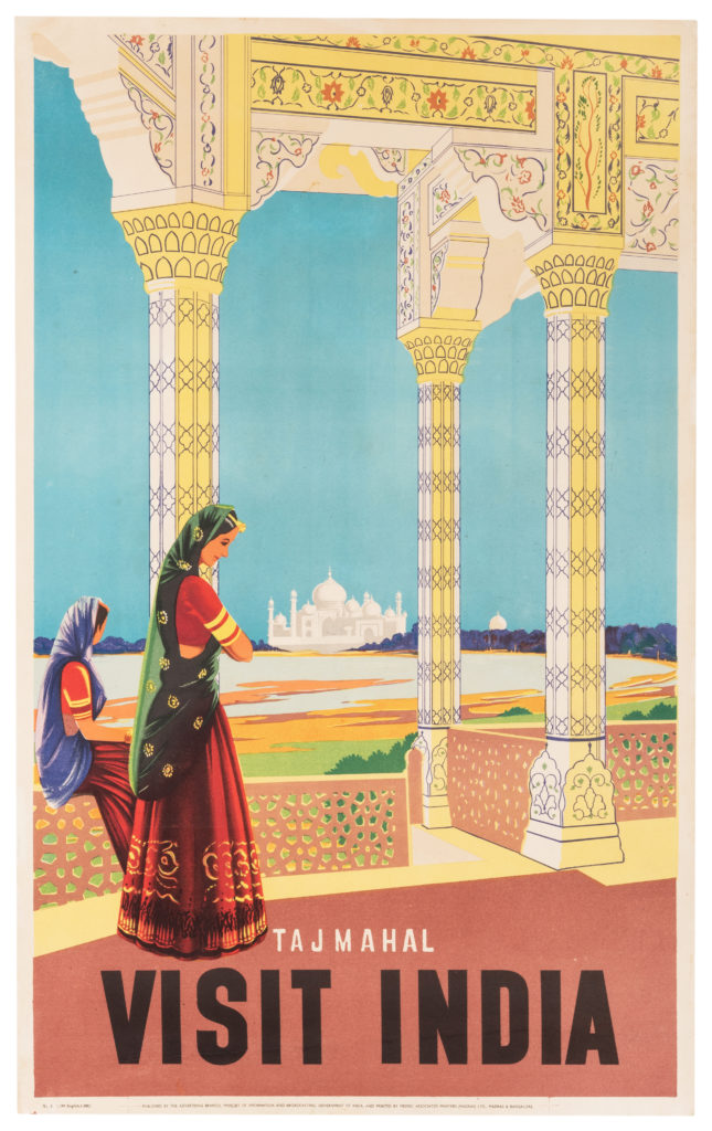 Visit India, Taj Mahal, issued by the Ministry of Information and Broadcasting of the Government of India, 1950s (SOURCE: Kapoor Galleries)