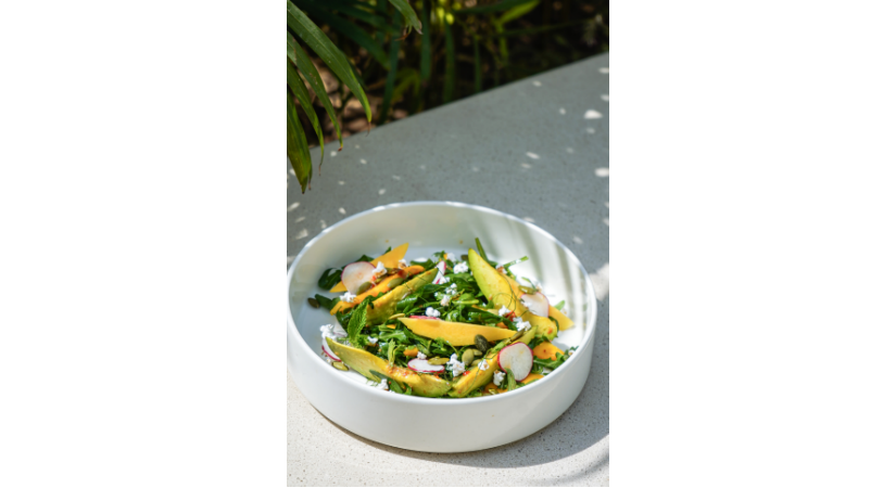 Summer Mango Avocado Arugula & CAARA farmed herb Salad
