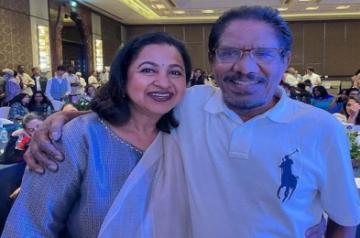 Radhika offers prayers for Bharathirajaa at church in France