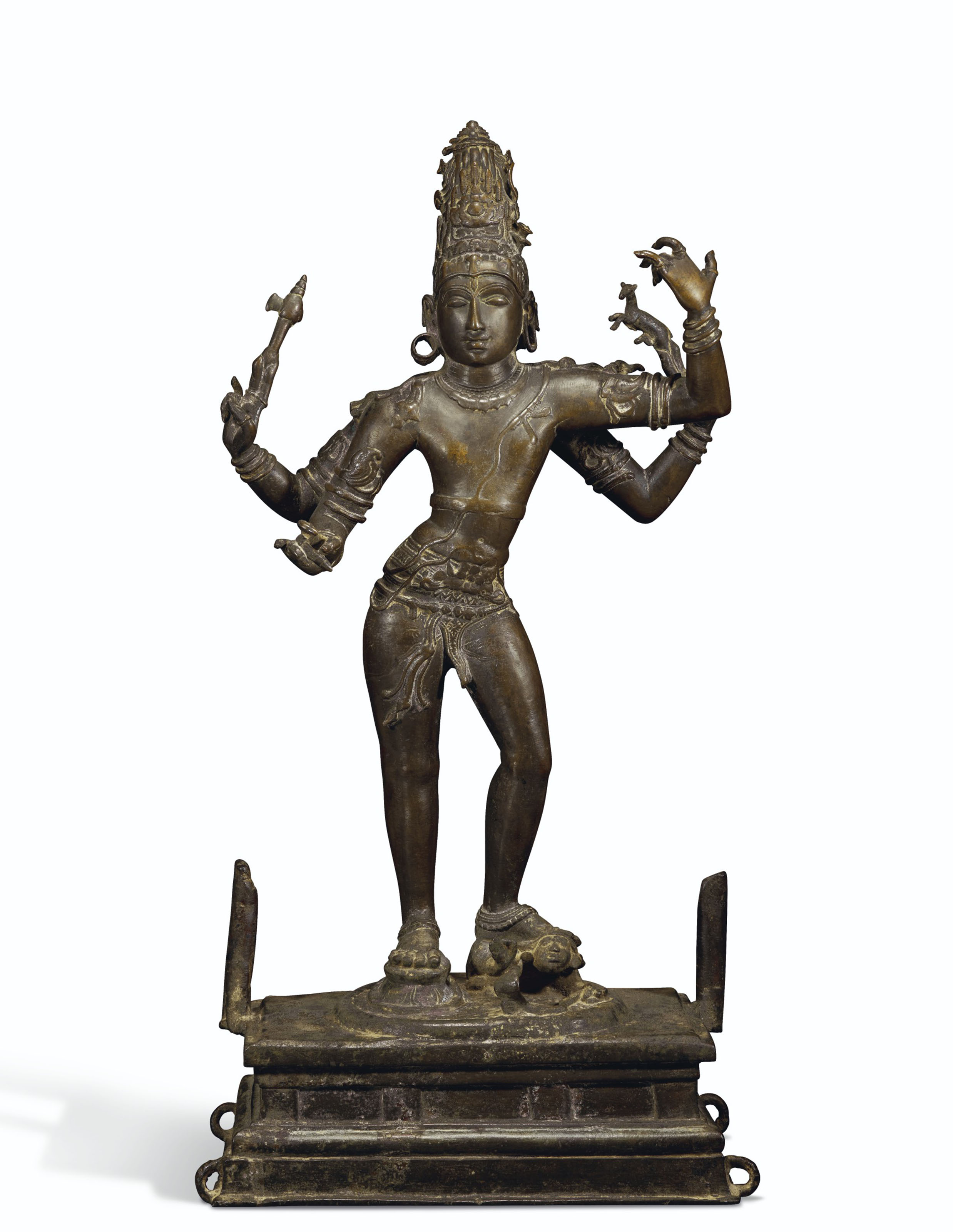 A rare and magnificent bronze figure of shiva tripuravijaya south indi.