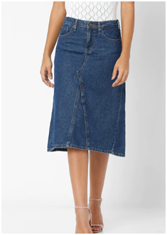 Cutout Sweater paired with blue Denim Maxi Skirt