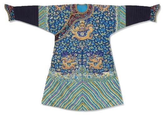 ASIAN ART WEEK | ONLINE SALES AN EMBROIDERED BLUE-GROUND SILK ROBE, LONGPAO  CHINA, GUANGXU PERIOD (1875-1908) ESTIMATE: $8,000 -$12,000