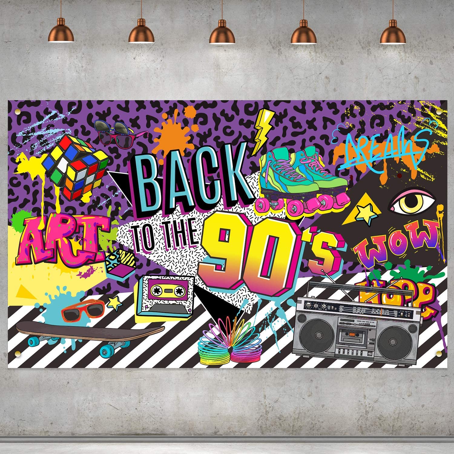 90s Theme Backdrop Hip Hop Graffiti Back to 90's Party Banner Background