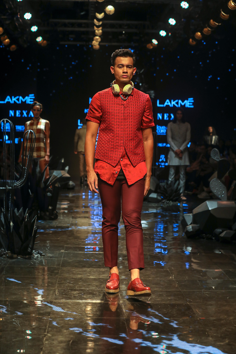 A model showcases fashion designer Kunal Rawal's creation