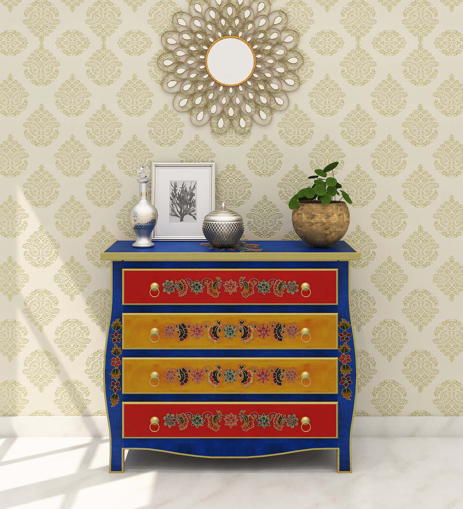 Aadi Solid Wood Hand-Painted Chest of Four Drawers by Mudramark from Pepperfry Rs. 33,499