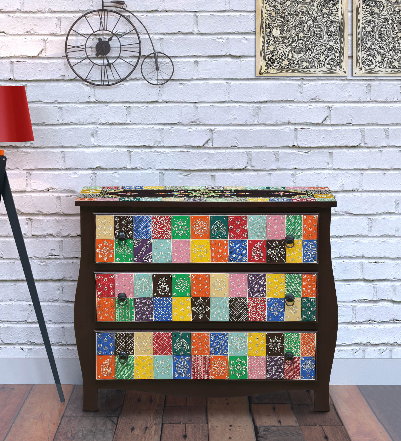 Aadi Solid Wood Hand-Painted Chest of Three Drawers by Mudramark from Pepperfry Rs. 33,749