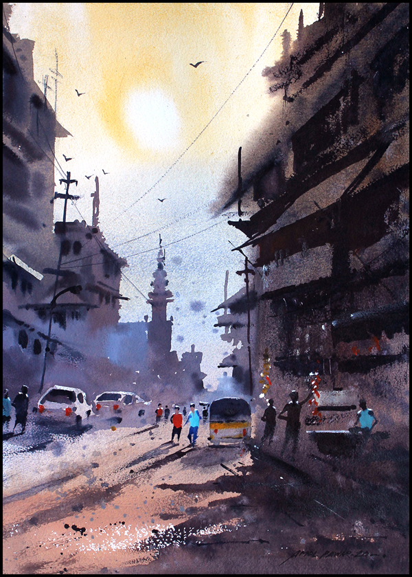 Amol Pawar Painting, Old Lane Panvel. 12 X 18 Inches Watercolor On Paper.