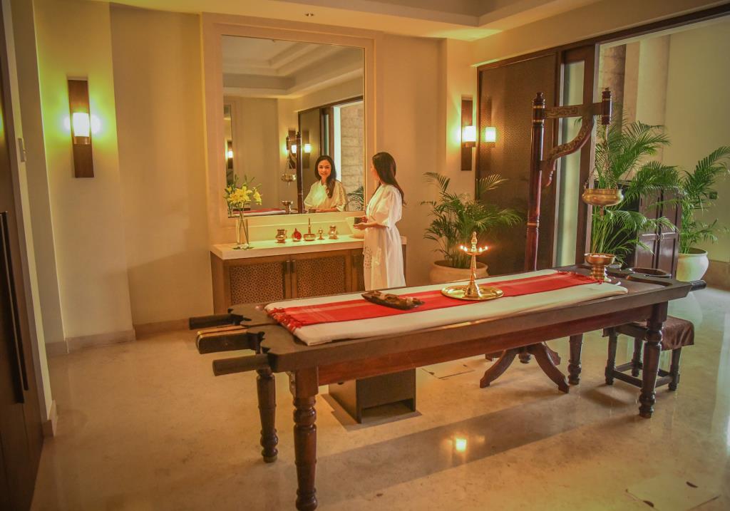 An Ayurvedic massage room at Shamana Spa, Grand Hyatt Goa 