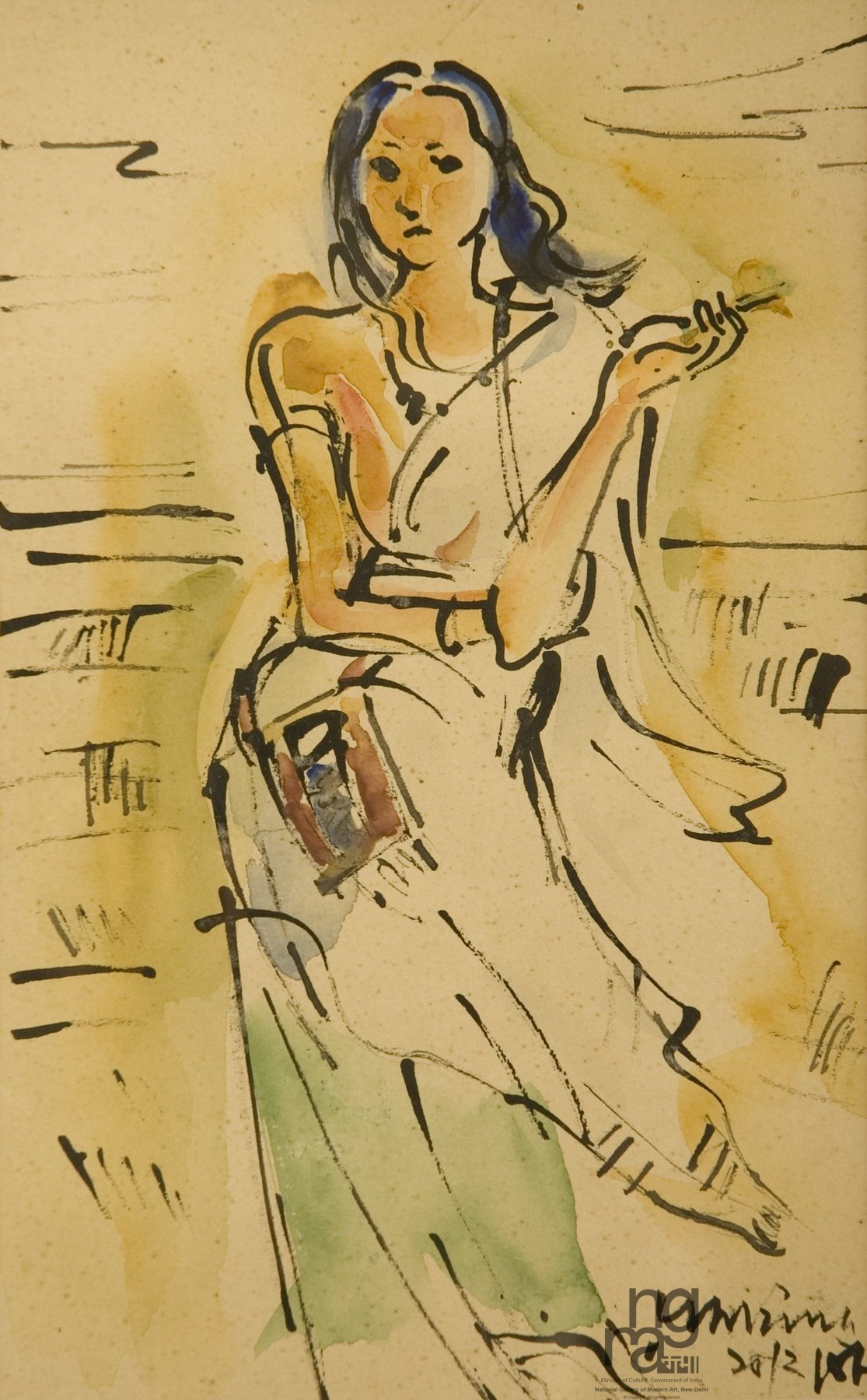 Binodini, 1948, Watercolour on paper , Ramkinkar Baij, Source NGMA