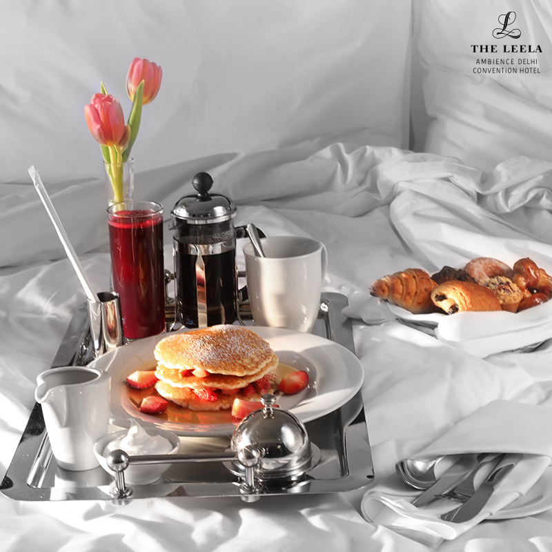 Breakfast in bed at The Leela Ambience Convention Hotel