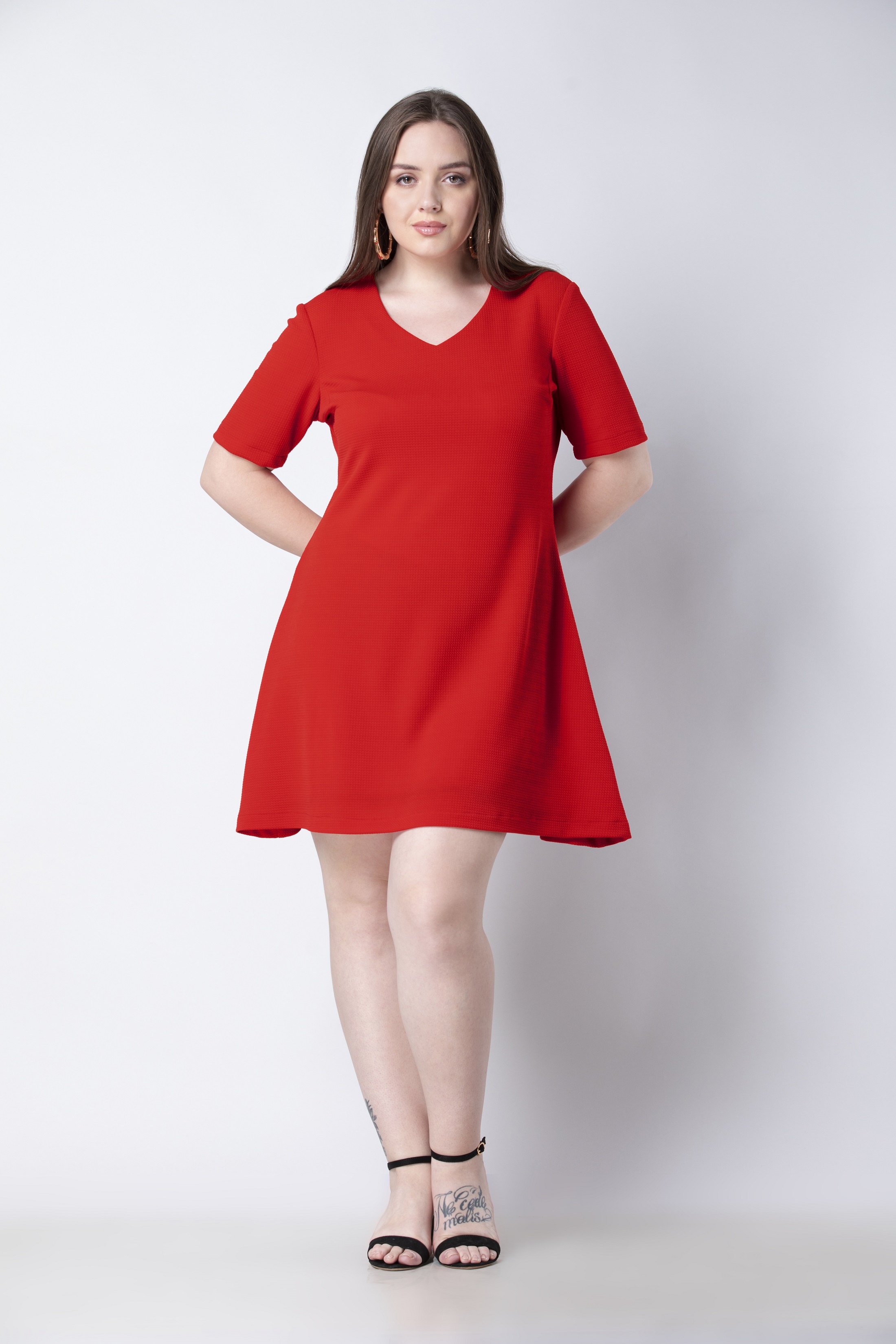CURVE Red Knitted Skater Dress