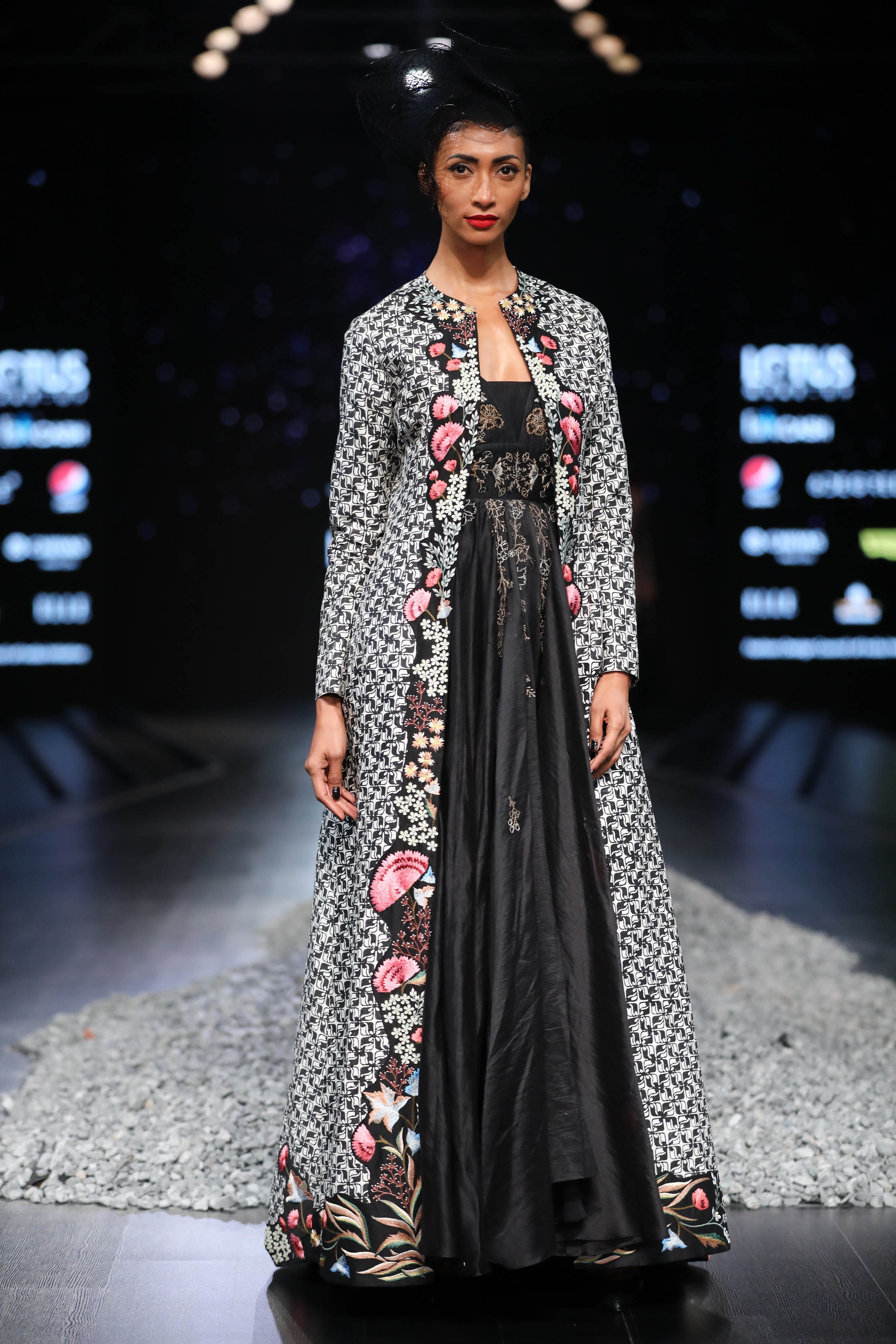 A model showcases the creations of fashion designer Samant Chauhan on the first day of Lotus Make-up India Fashion Week, in New Delhi on Oct 9, 2019. (Photo: IANS)