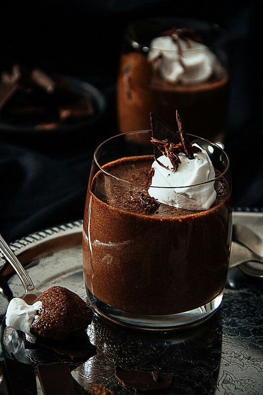 Dark Chocolate Pudding With Malted Cream