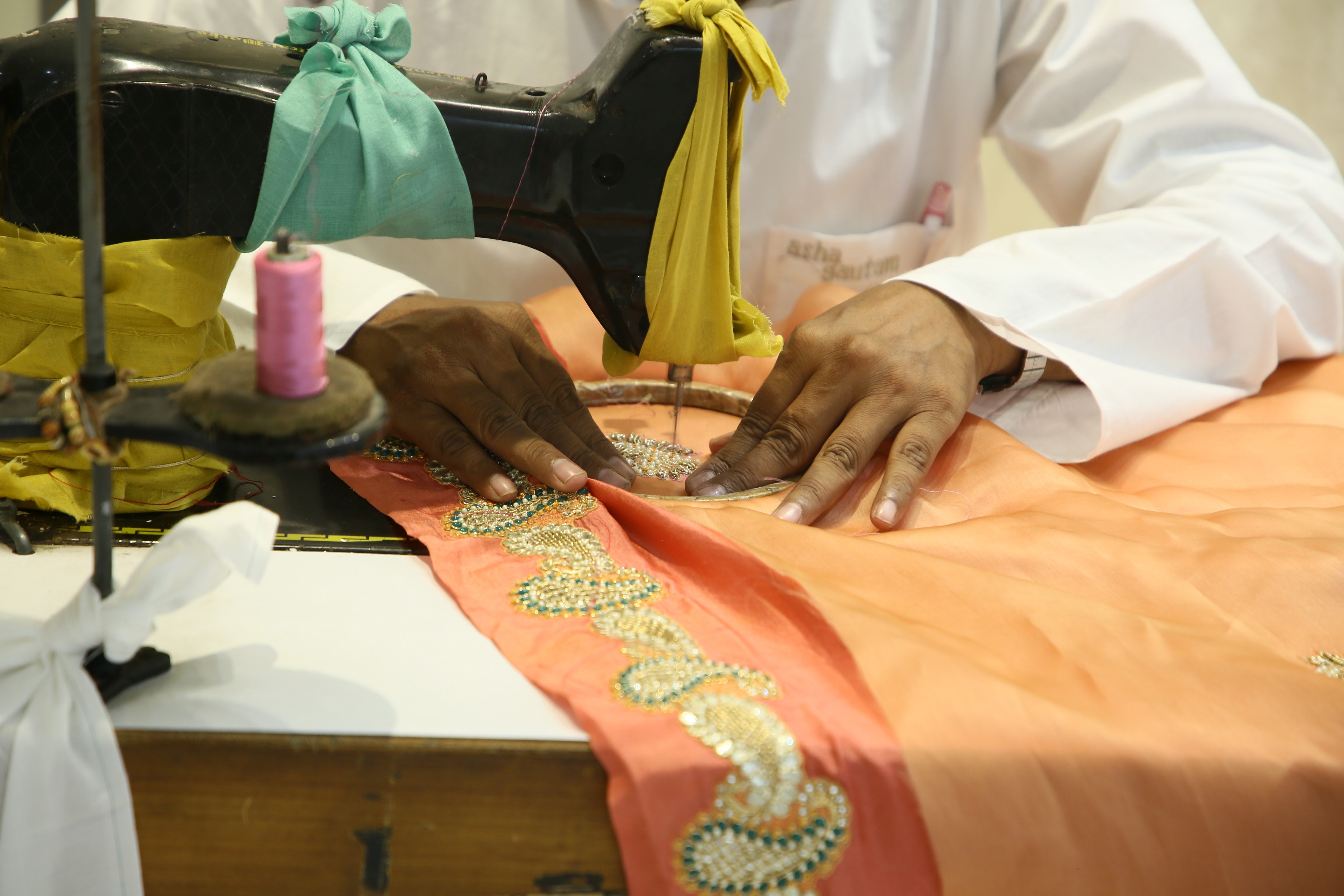 Embroidery Border of an old saree is transferred on a new base