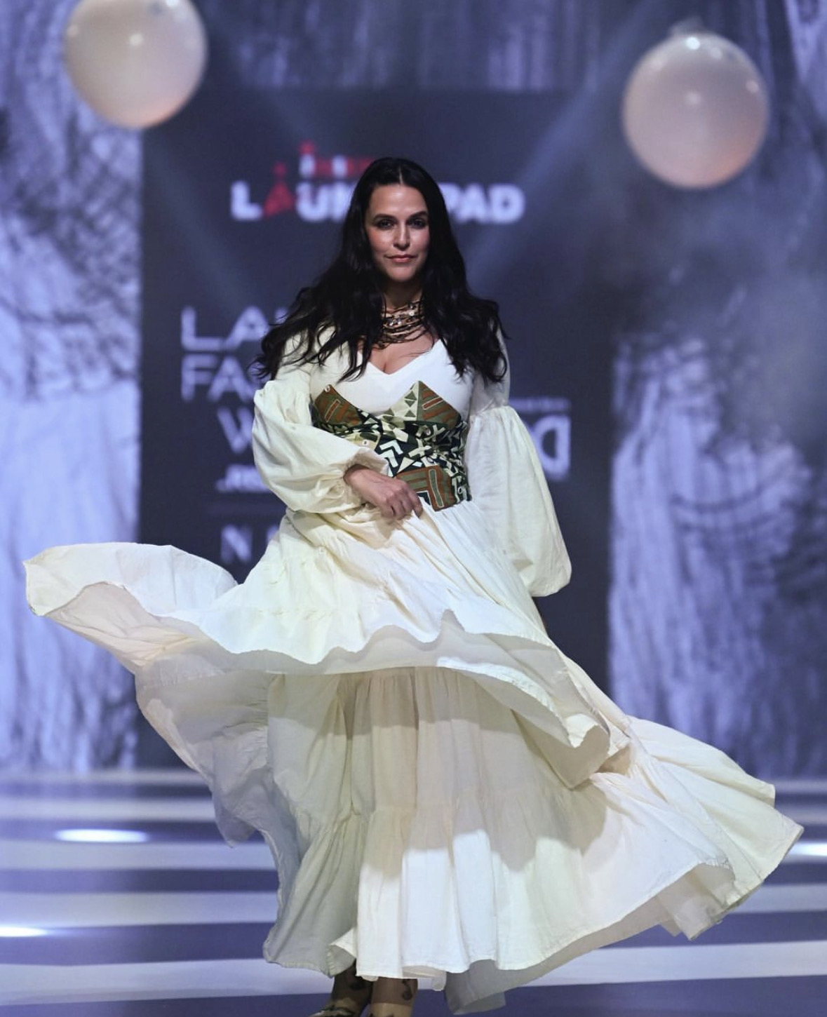 Actress Neha Dhupia turned showstopper for the INIFD launchpad. Photo Courtesy: lakmefashionwk/Instagram
