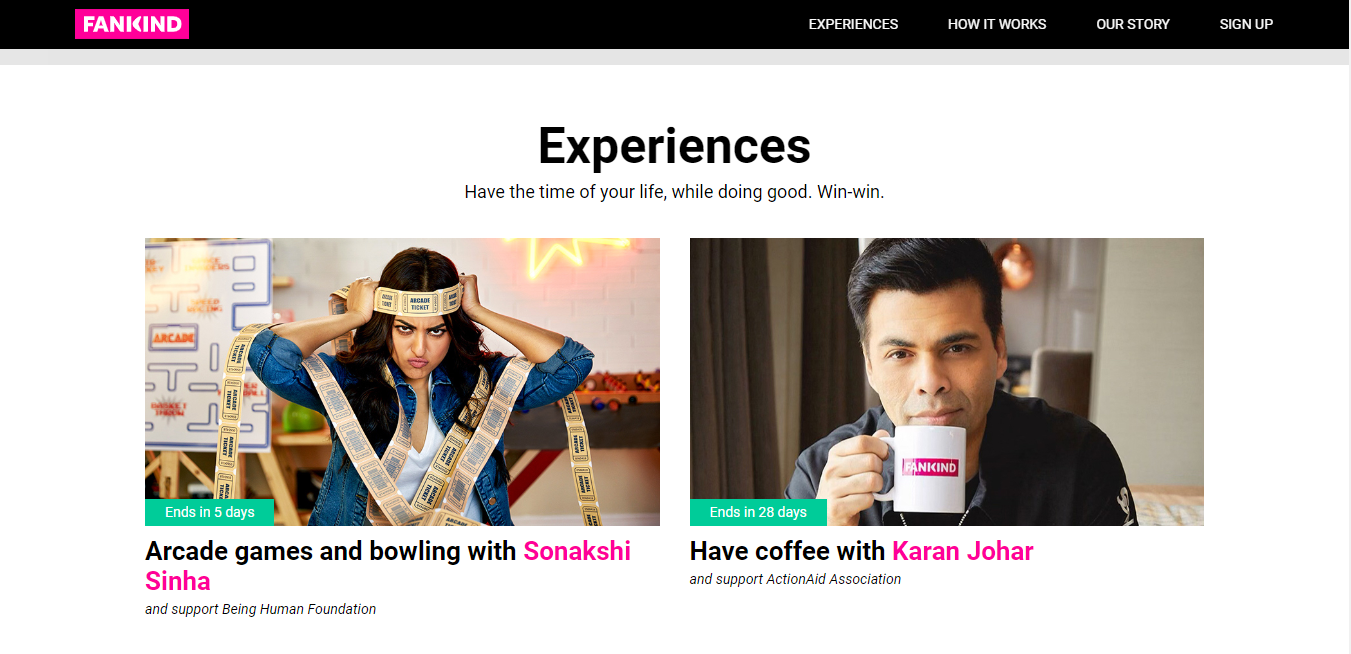A screenshot of Fankind.org website