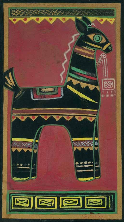 JAMINI ROY 1887-1972  Untitled Tempera on cardboard 16.5 x 9.2 in. / 41.9 x 23.4 cm. National Art Treasure (non-exportable artwork)