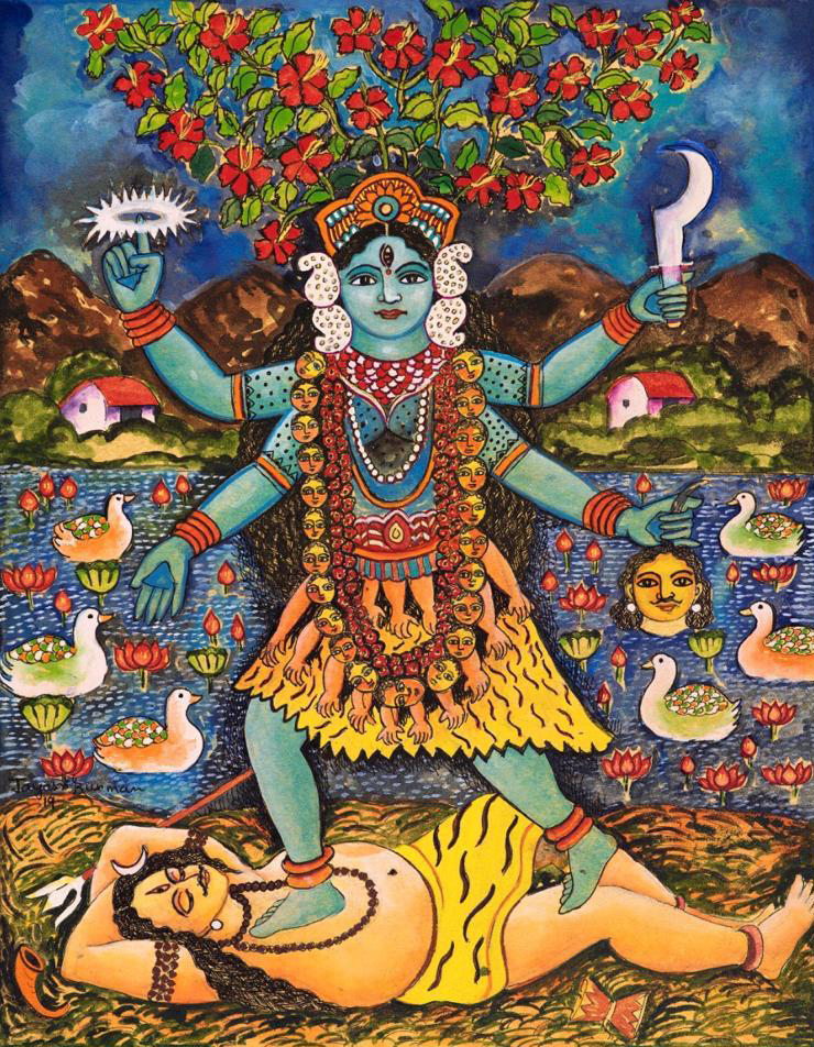 Jayasri Burman, Kalratri, Water Colour on Sikishi Board, 16 x 12 inches, 2019