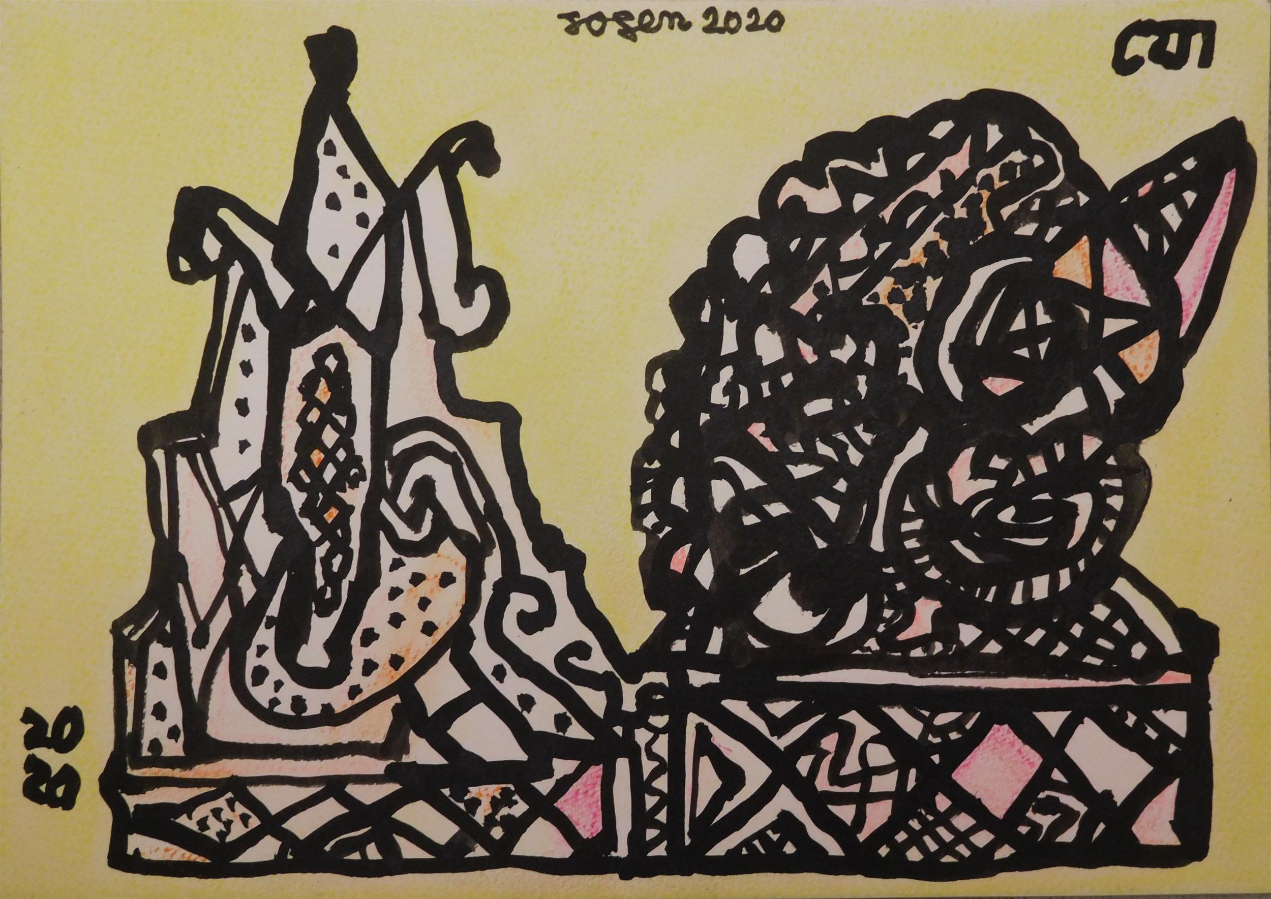 Jogen Chowdhury%2c Temple And Idol%2c Brush with Ink & Coloured Pastel Dry%2c 8.25 x 11.75 inches%2c 2020 (Custom)