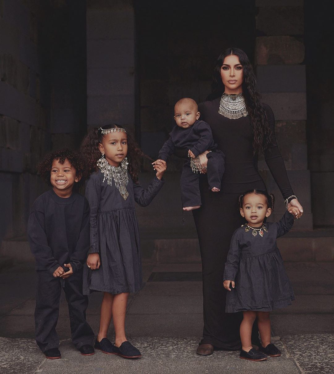 Kim Kardashian with her children