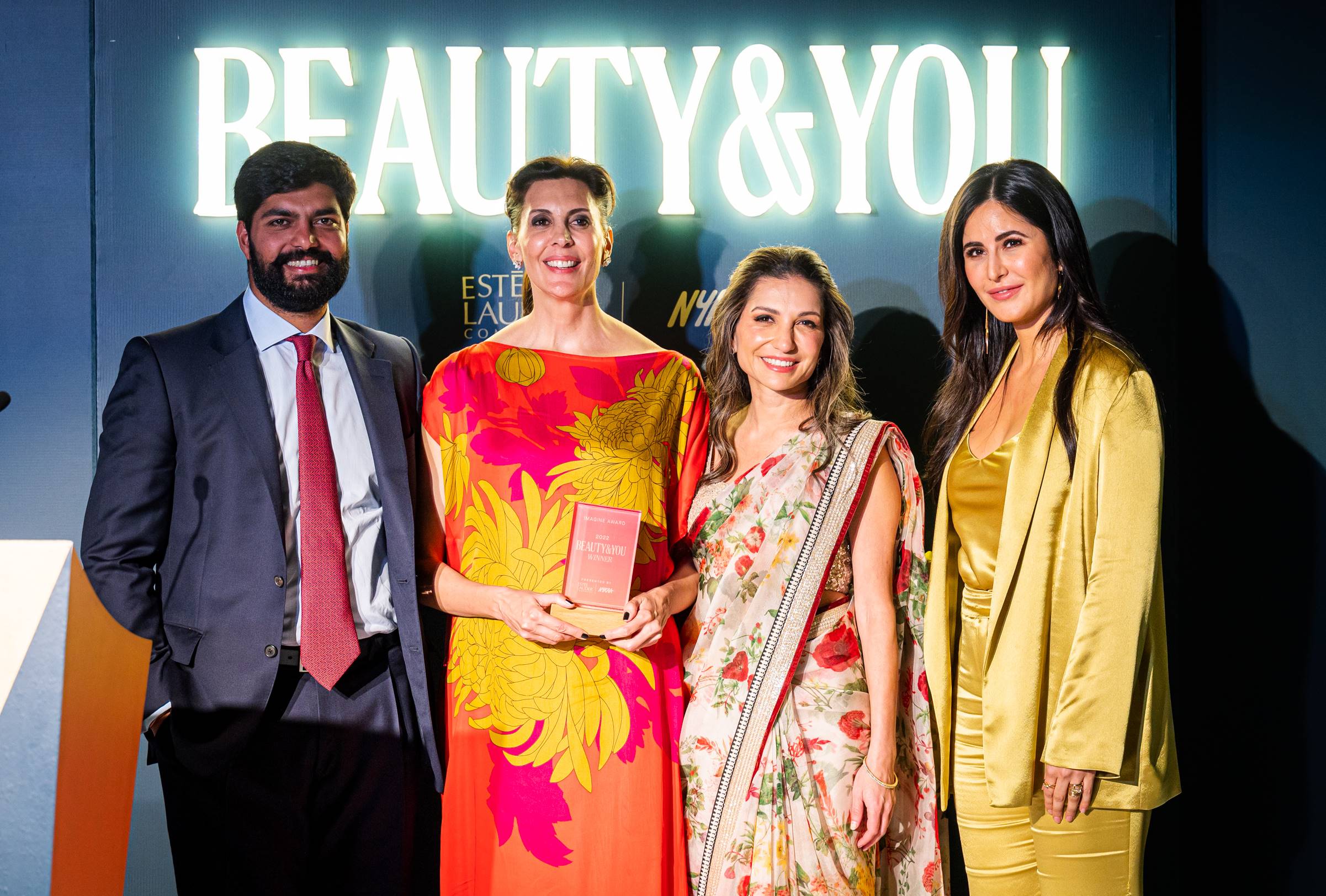 (L-R) Anchit Nayar, Sonya Khubchandani (Founder of Bahut Beauty), Shana Randhava, Katrina Kaif
