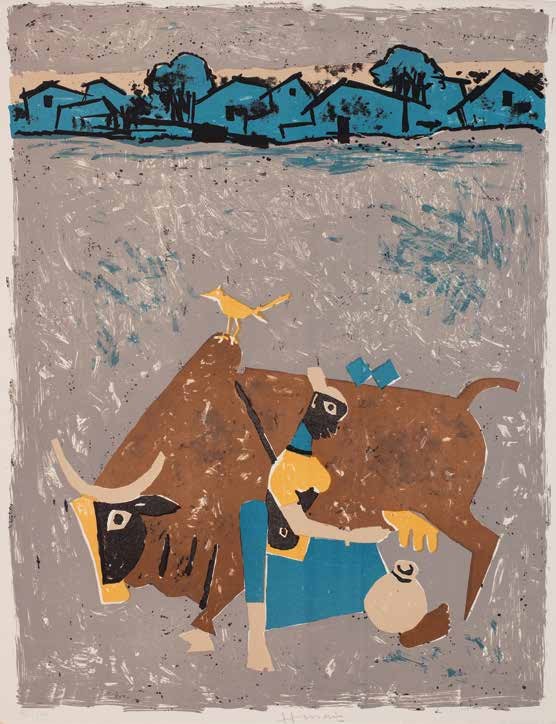 M. F. HUSAIN 1913-2011  Untitled Serigraph on paper, c. 1950s 19.7 x 15.5 in. / 50.0 x 39.4 cm. On print: Signed in English (lower centre) ‘Husain’