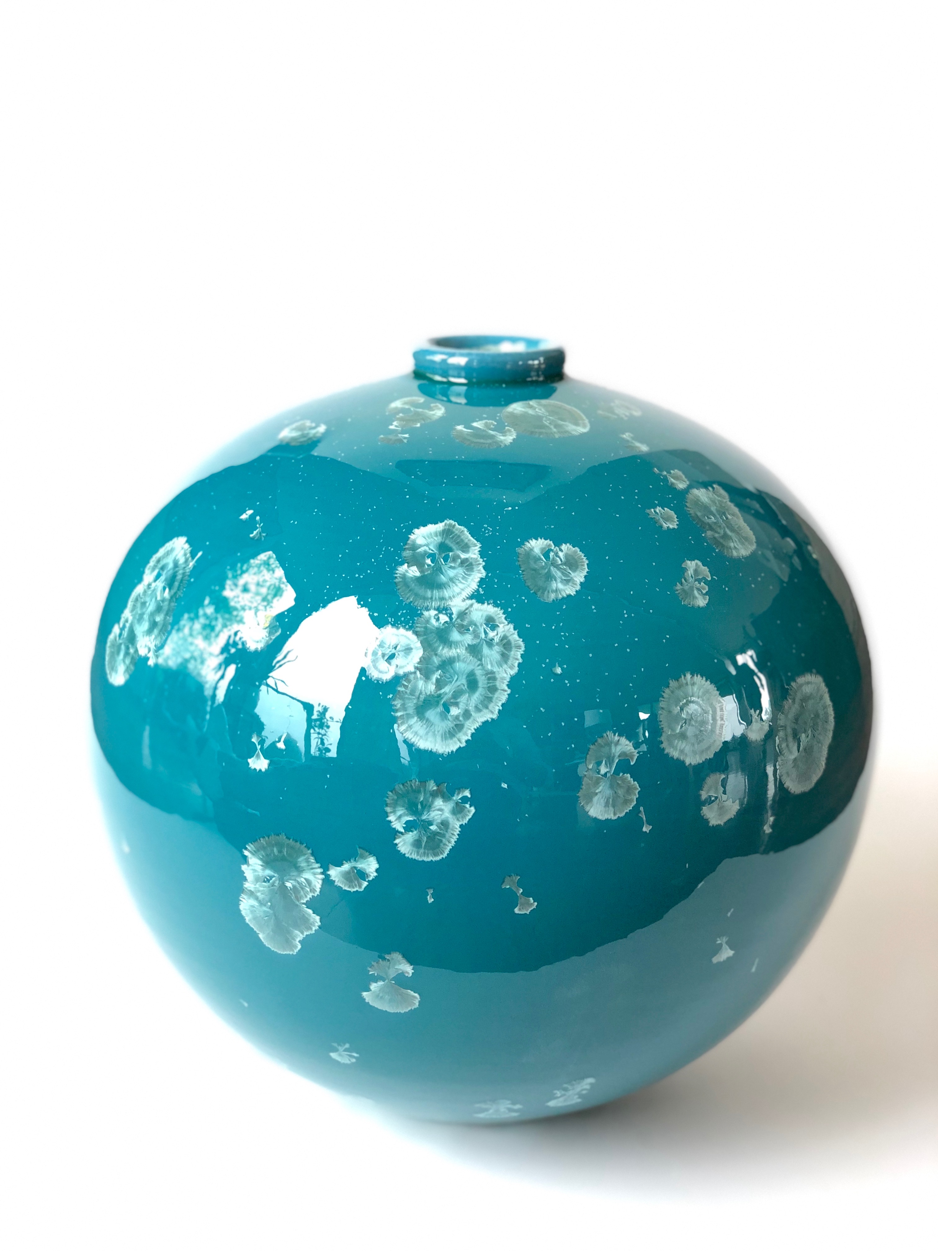 Teal crystal round form 32cm  x 34cm