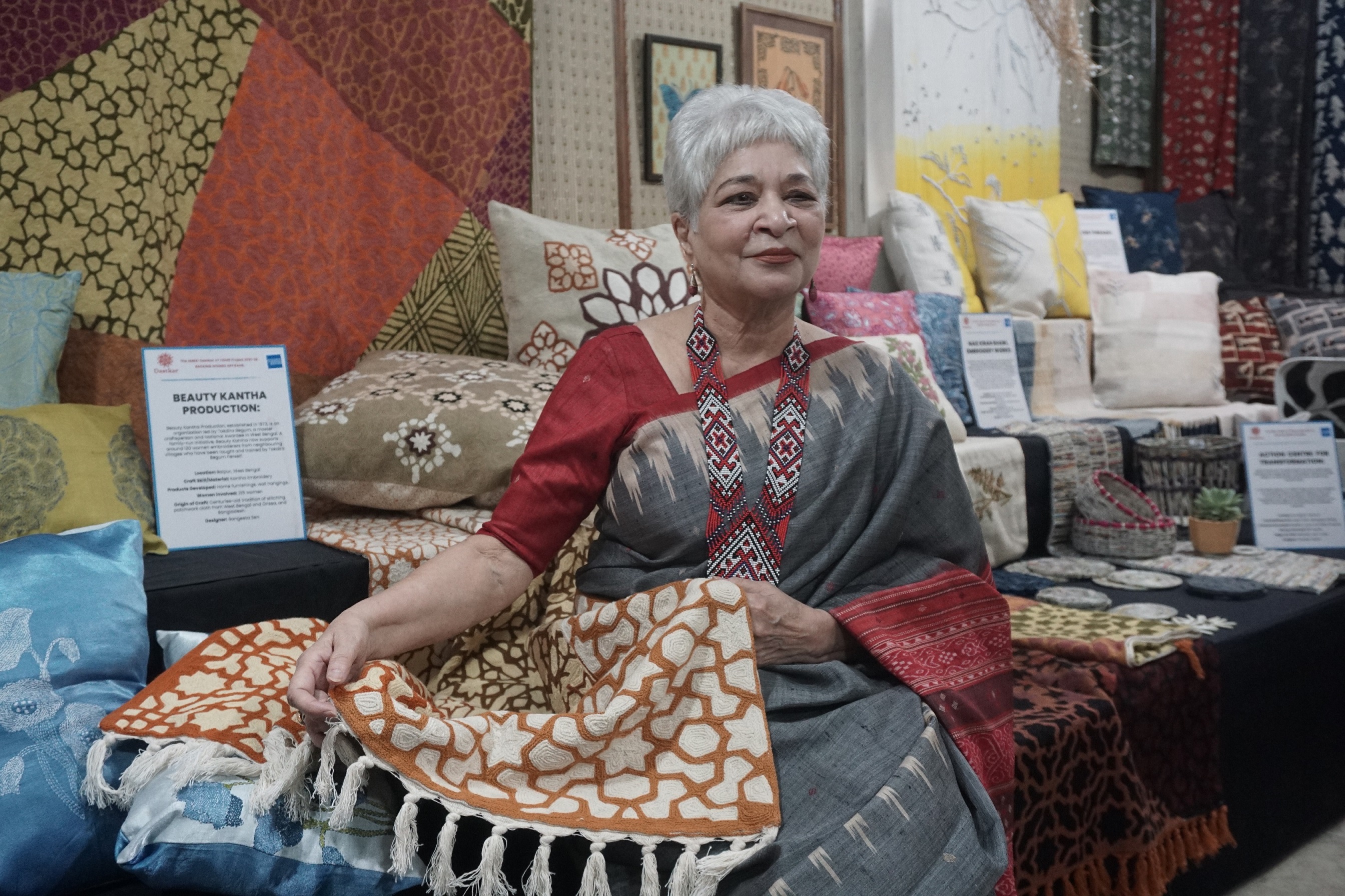 Laila Tyabji, Founder, Member and Chairperson, Dastkar with AmEx Dastkar products