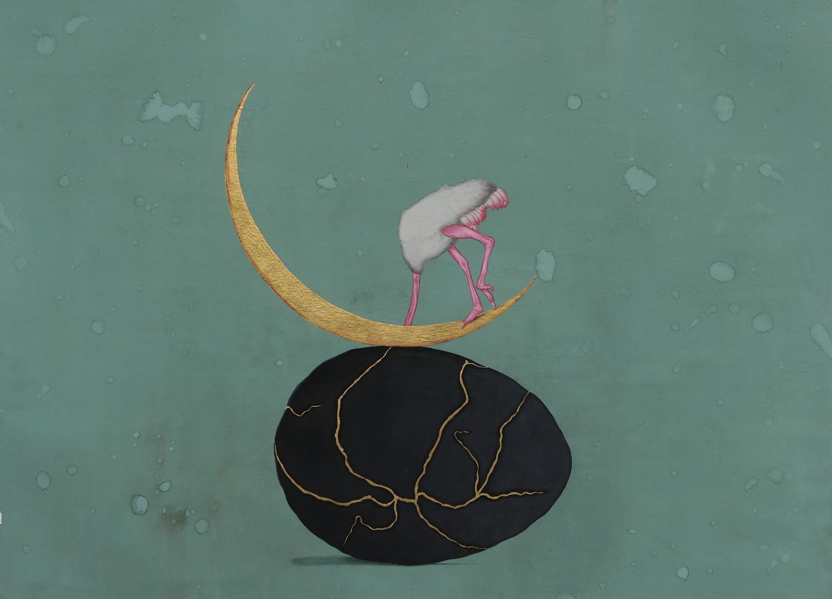 Pratul Das, Moon walk. size-22'' x 30'' Gouache and gold leaf on  Saunders waterford paper, 600 gsm acid free. 2021