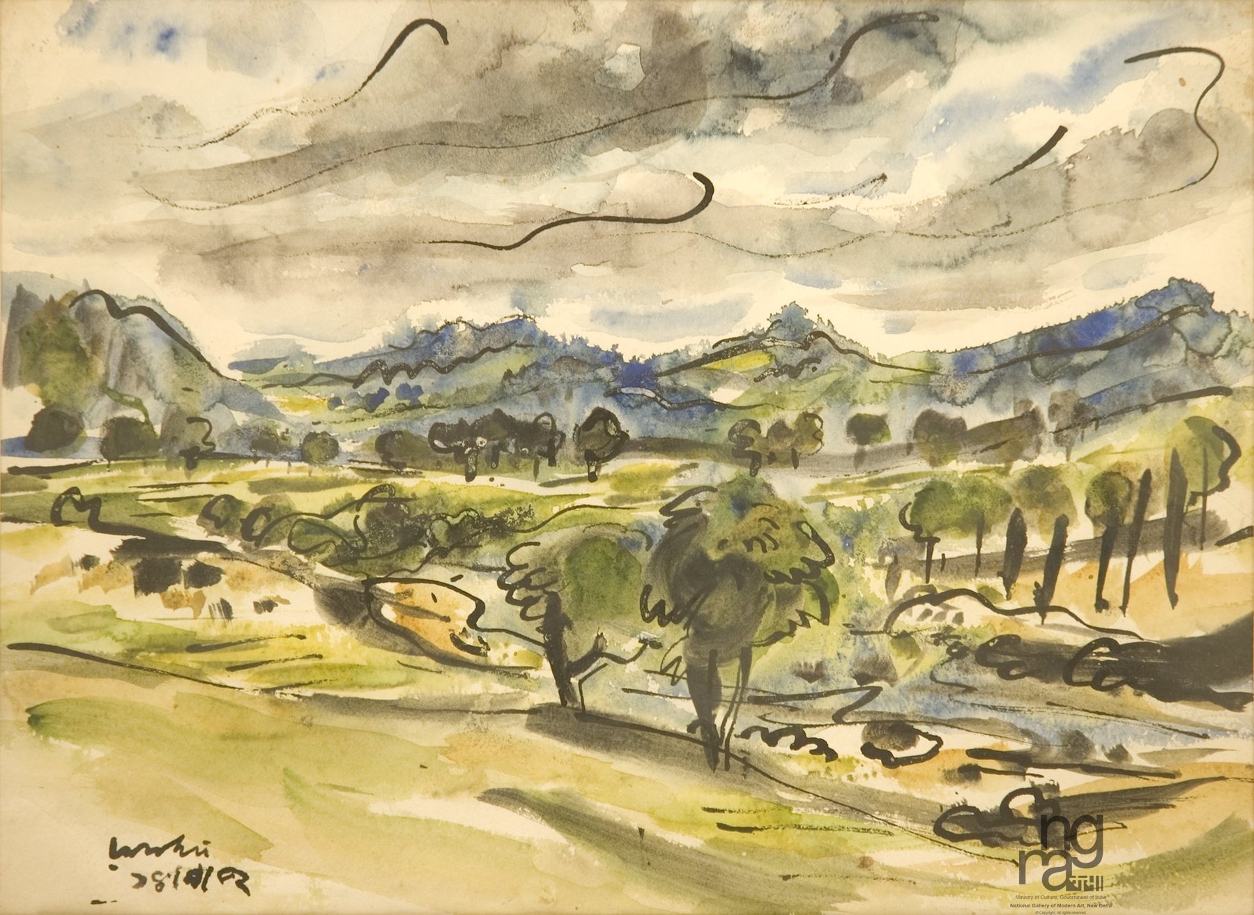 Ramkinkar Baij, A Landscape, Watercolor on Paper