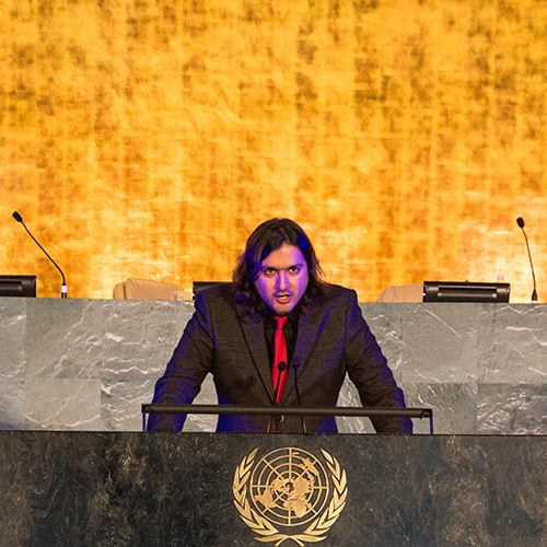 Ricky Kej during his address at the UN