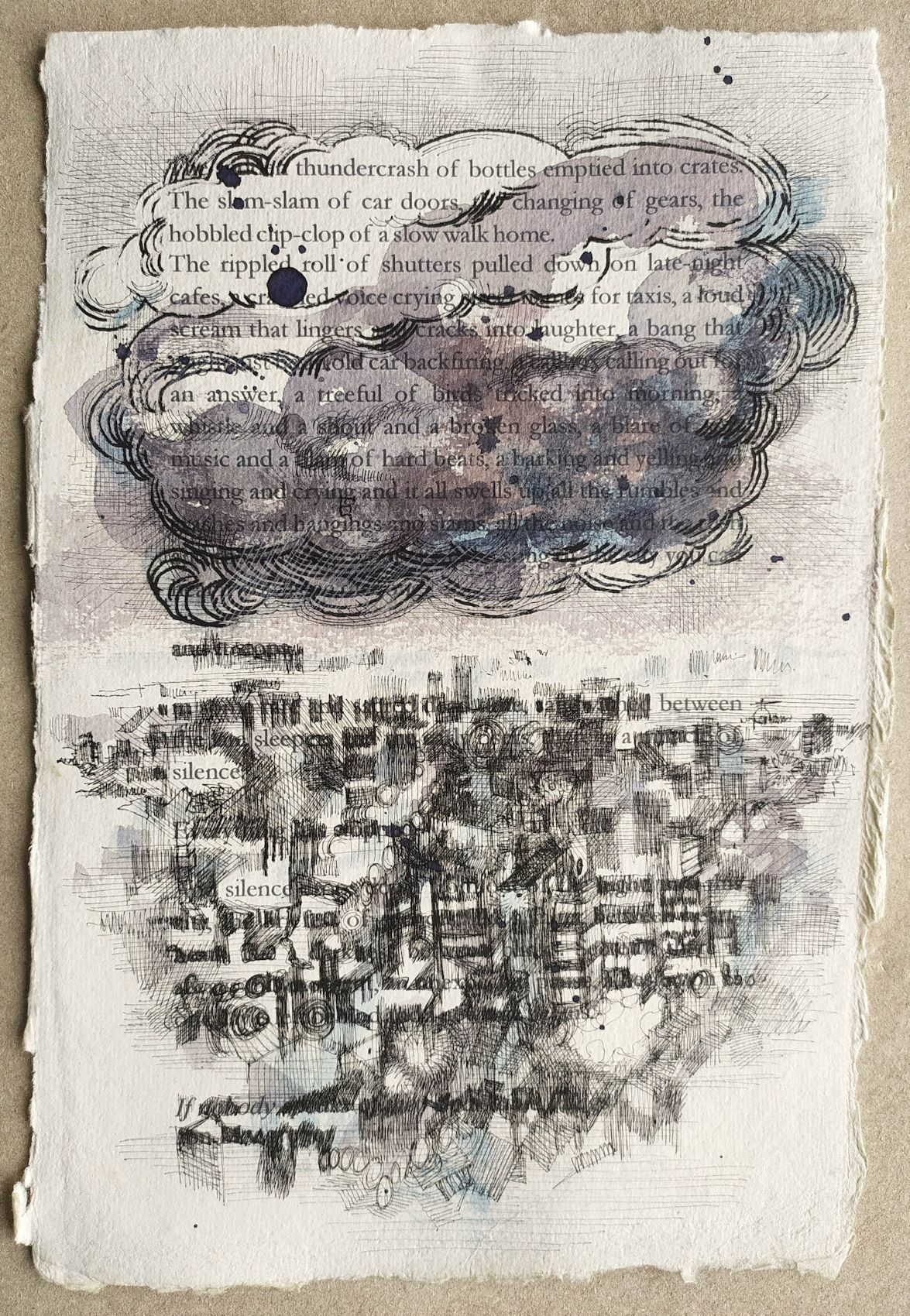 Silence drops down_Watercolour and digitally printed text on handmade paper_12h x 8w inches_2020
