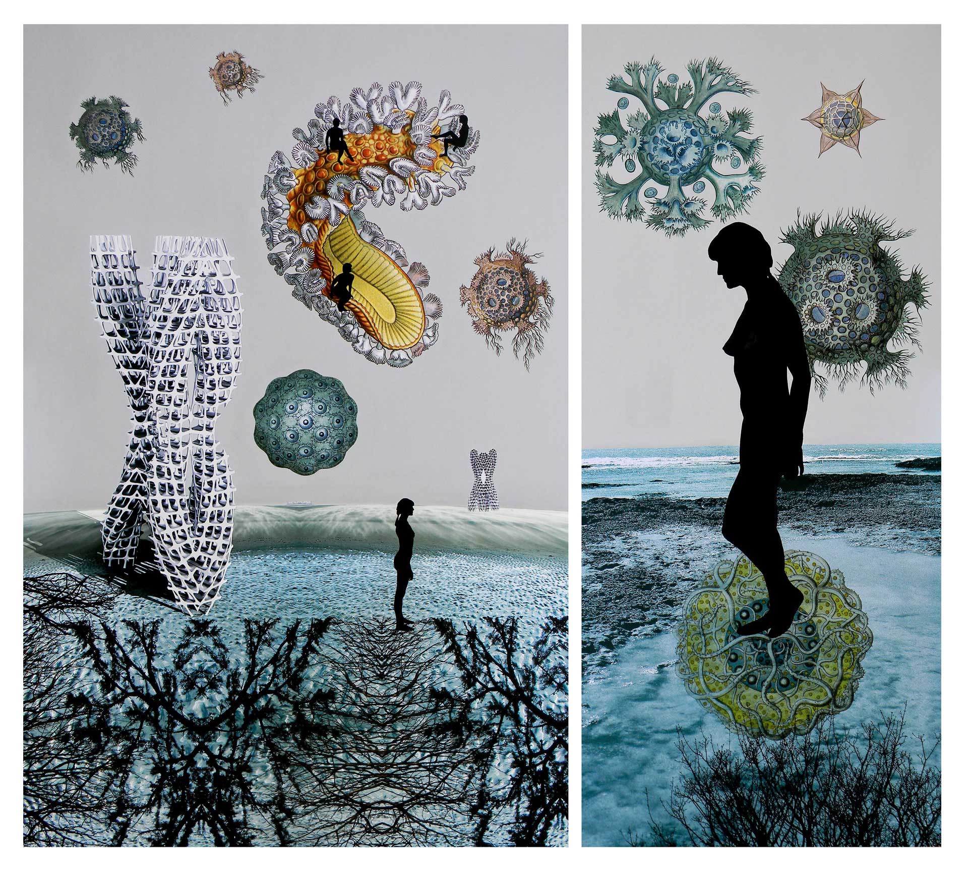 Sonia Mehra Chawla_Transitory Shores & Biomorphic Daydreams II_2013_Mixed media on archival canvas_182 x 204 cm (diptych)