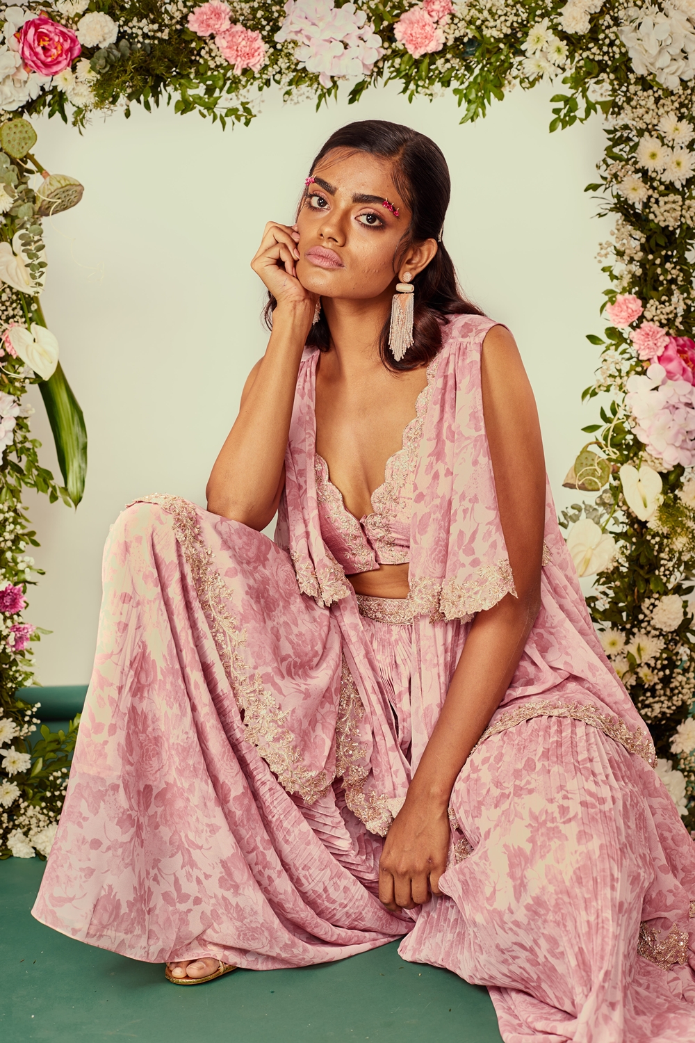 Ruffled blouse and palazzo by Avvantika S Parwani 