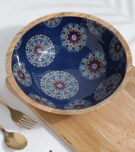 ​​​​​​​EK’s Utkarsh Mandala Dark Blue Enamel Print Wooden Bowl