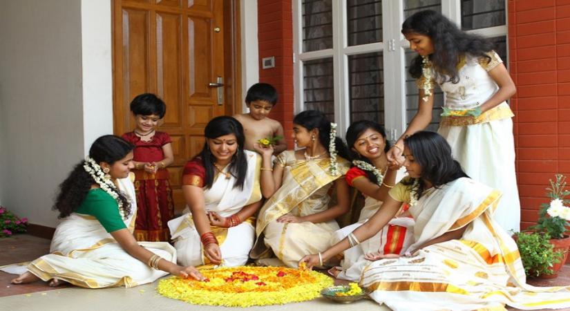 Girls from Kerala making Pookkalam