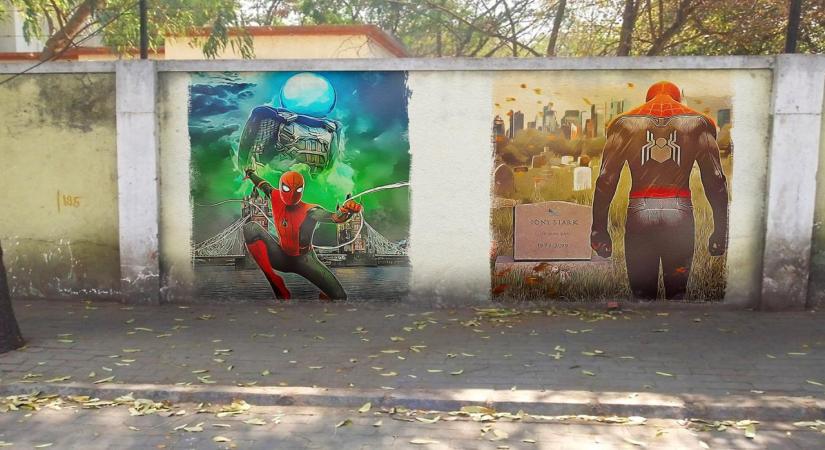 Mumbai: In anticipation of Tom Holland's "Spider-Man: Far From Home" which is yet to release in India, students of art painted Spider-Man graffiti art on the streets of Mumbai last week. Some art students in Bengaluru and Pune also brought their version of Spider-Man alive through graffiti art. (Photo: IANS)