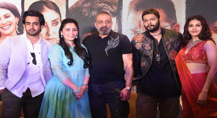 Producer Maanayata Dutt with actors Satyajeet Dubey, Sanjay Dutt, Ali Fazal and Amyra Dastur. (Photo: IANS)