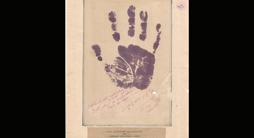 Palm impression and signature of Mahatma Gandhi.