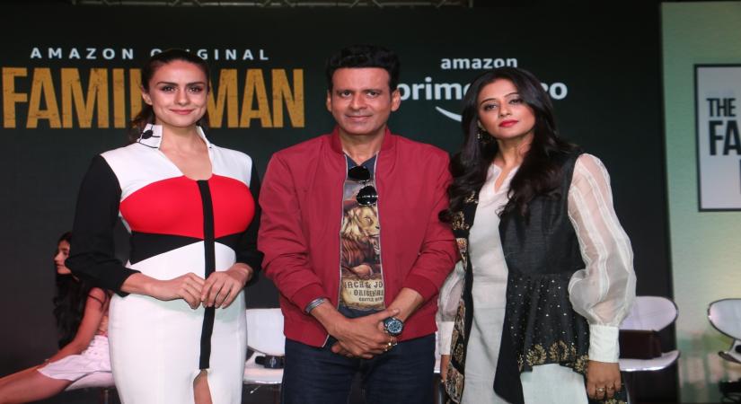 Mumbai: Actors Gul Panag, Manoj Bajpayee and Priyamani at the launch of their web series "the Family Man" in Mumbai on Sep 17, 2019. (Photo: IANS)