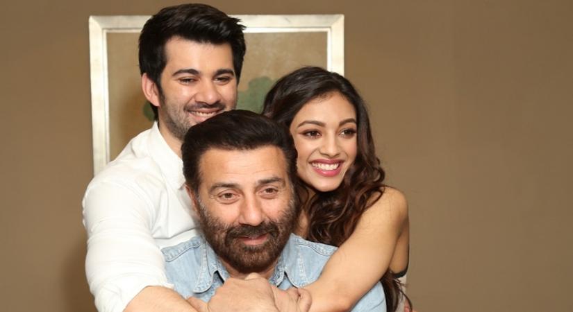 Director Sunny Deol with actors Karan Deol and Sahher Bambba during the promotions of their upcoming film "Pal Pal Dil ke Pass" 