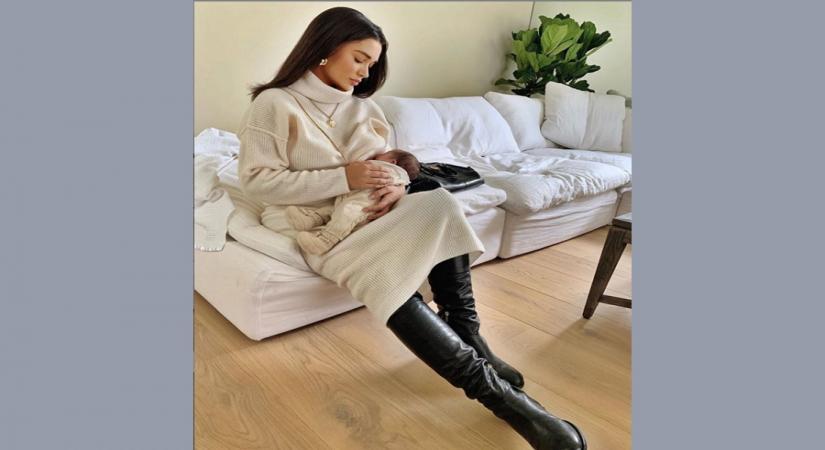 Amy Jackson shares image of breastfeeding her newborn.