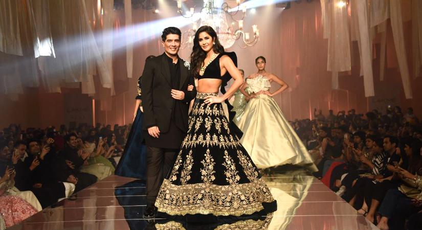 Designer Manish Malhotra with Bollywood actor Katrina Kaif for his Maahrumysha collection showcase