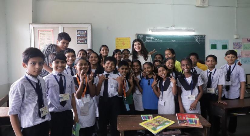 Actress Sanjana Sanghi on Thursday took out time from work to spend the day with underprivileged children in Mumbai.
