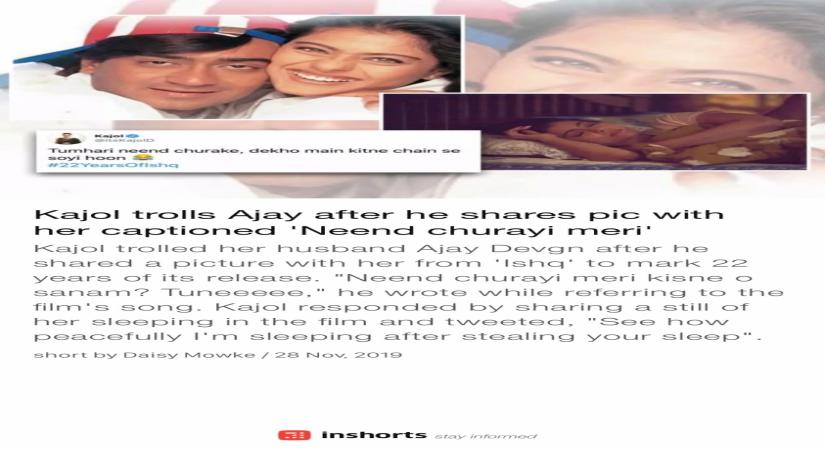 Bollywood couple Ajay Devgn and Kajol reunite on screen next year in "Tanhaji: The Unsung Warrior". Right now, they have taken to social media to celebrate the fact that their superhit comedy drama "Ishq" completed 22 years on November 28.