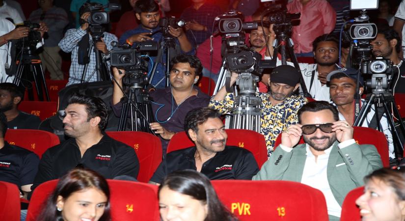 Mumbai: Actors Ajay Devgn, Saif Ali Khan and Sharad Kelkar at the trailer launch of their upcoming film "Tanhaji" in Mumbai on Nov 19, 2019. (Photo: IANS)
