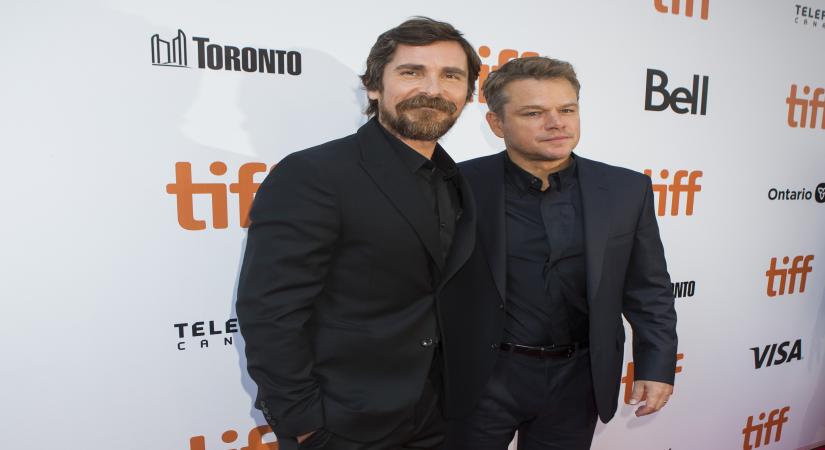 Actors Matt Damon (R) and Christian Bale. (Photo by Zou Zheng/Xinhua/IANS)