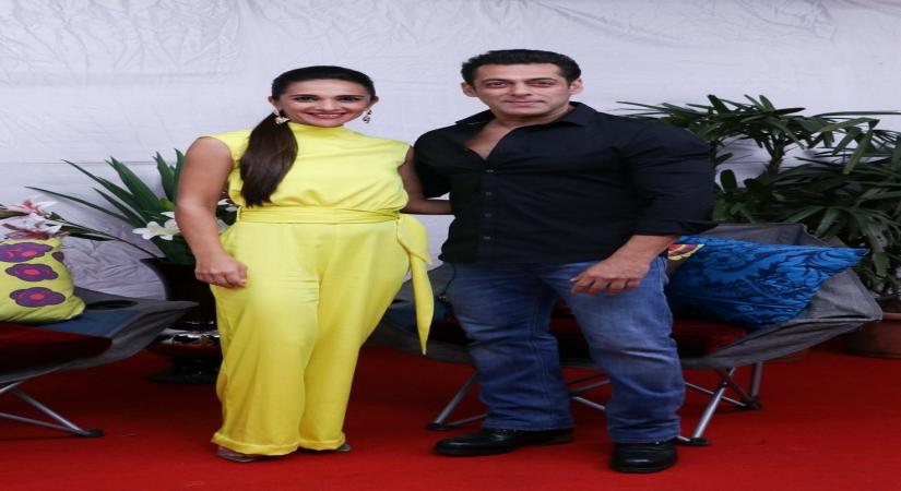 Salman Khan with Tara Sharma on the sets of The Tara Sharma Show Season 5.