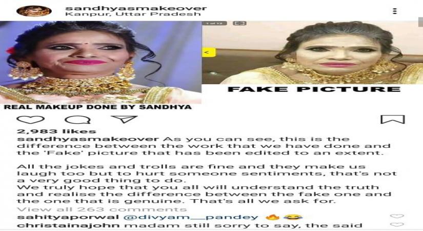 The recent viral photograph of internet singing sensation Ranu Mondal, which showed her wearing ghastly white makeup, is fake, claims the salon that styled the singer.