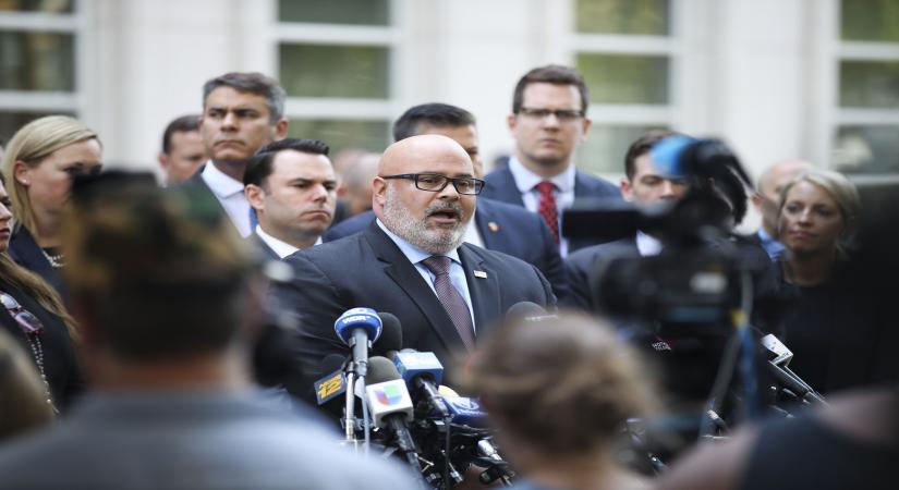 NEW YORK, July 17, 2019 (Xinhua) -- Angel Melendez, special agent in charge of U.S. Immigration and Customs Enforcement's Homeland Security Investigations (HSI), makes a statement outside a federal court in New York City's Brooklyn borough, the United States, July 17, 2019. U.S. judges have sentenced Mexican drug kingpin Joaquin "El Chapo" Guzman to life in prison, according to a court hearing here on Wednesday. (Xinhua/Wang Ying/IANS)